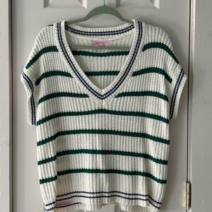 Simply Southern V-Neck Sweater - Green and Cream Stripes
